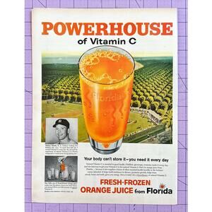 1959 Florida Citrus Commission Orange Juice Mickey Mantle Vintage Print Ad